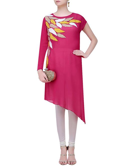 pink georgette asymmetric kurta - 12950674 - Very Small Image - 1