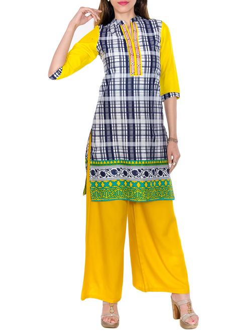 yellow cotton straight kurti - 12951154 - Very Small Image - 1
