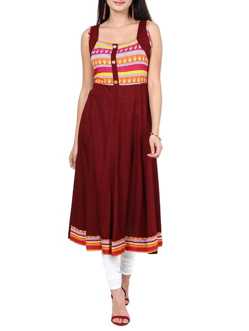 maroon rayon flared kurta - 12951607 - Very Small Image - 1