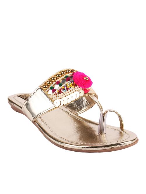 gold pom poms one toe  kolhapuri - 12953034 - Very Small Image - 1