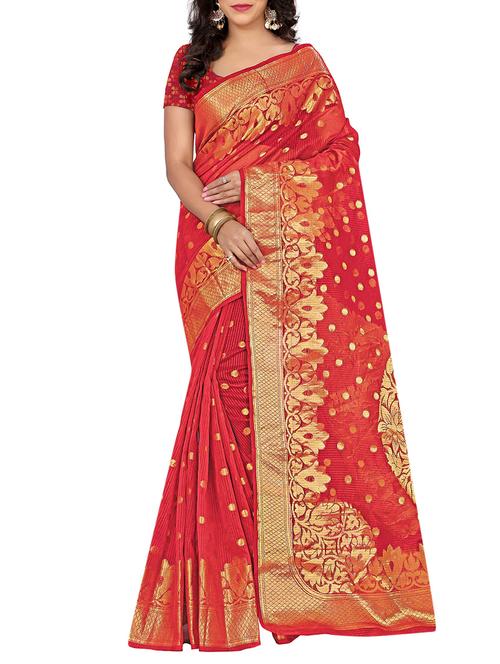 red woven art silk saree with blouse - 12953058 - Very Small Image - 1