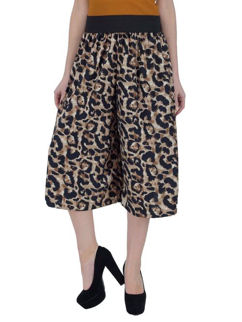 brown animal printed crepe culottes - 12953121 - Very Small Image - 1