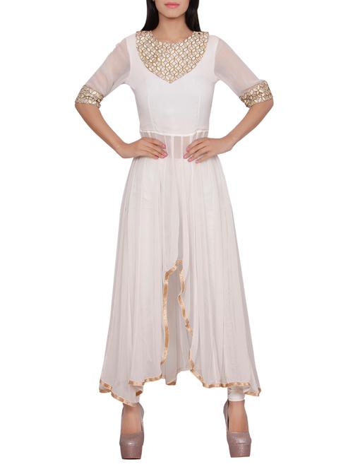 white georgette high low kurta - 12953256 - Very Small Image - 1