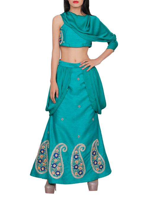 green embroidered a-line lehenga - 12953262 - Very Small Image - 1