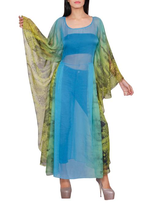 blue printed chiffon kaftan - 12953266 - Very Small Image - 1