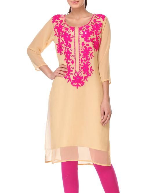 cream georgette embroidered straight kurta - 12953576 - Very Small Image - 1