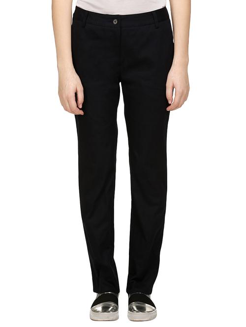 black cotton flat front trouser - 12953670 - Very Small Image - 1