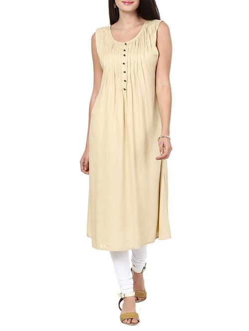 beige rayon a-line kurta - 12954139 - Very Small Image - 1