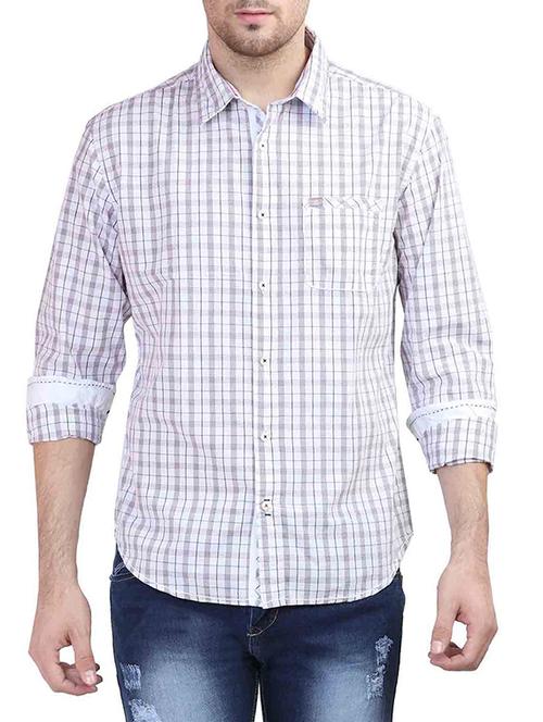 white cotton checked casual shirt - 12955421 - Very Small Image - 1
