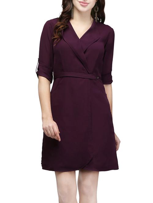 women's wrap solid dress - 12955518 - Very Small Image - 1