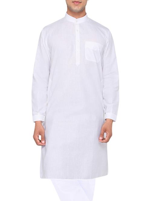 solid white cotton kurta - 12956510 - Very Small Image - 1