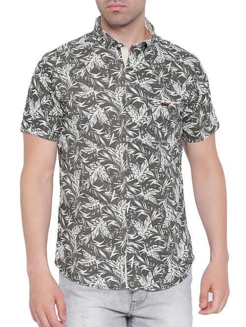 grey cotton tropical printed casual shirt - 12956714 - Very Small Image - 1