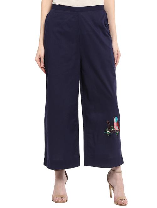 navy blue cotton palazzos - 12958954 - Very Small Image - 1