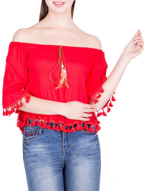red cotton off shoulder top - 12959504 - Very Small Image - 1