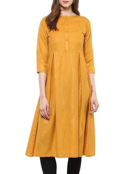 yellow cotton aline kurta - 12959603 - Very Small Image - 1