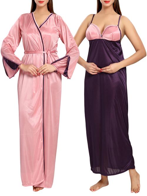 women pink satin nightwear set - 12960381 - Very Small Image - 1