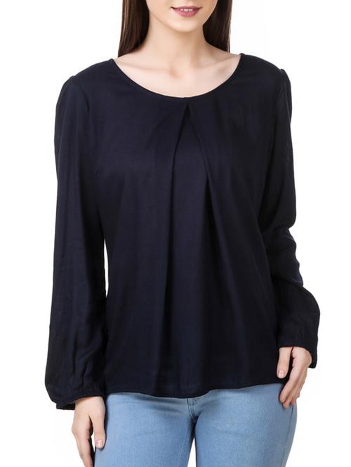 navy blue rayon regular top - 12960837 - Very Small Image - 1