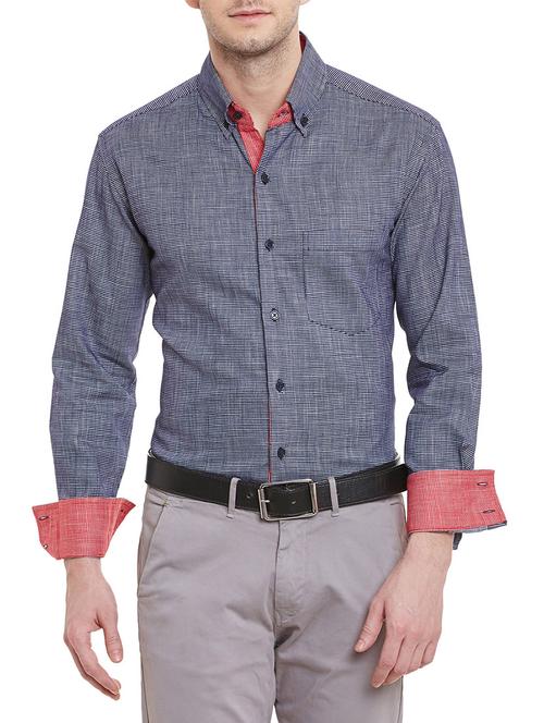 blue cotton casual shirt - 12961618 - Very Small Image - 1