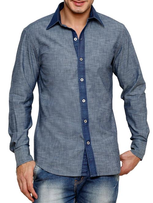 blue cotton casual shirt - 12961622 - Very Small Image - 1