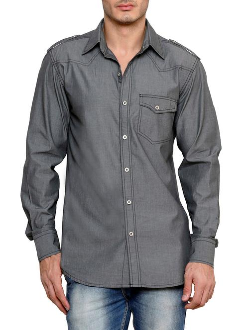 grey solid casual shirt - 12961623 - Very Small Image - 1