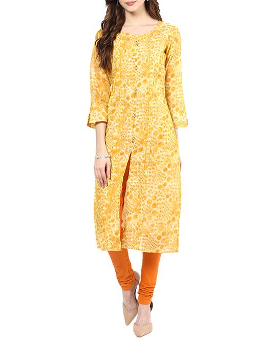 yellow cotton blend straight kurta - 12963715 - Very Small Image - 1