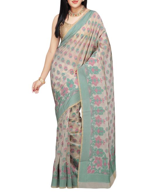 cream cotton silk saree with blouse - 12964137 - Very Small Image - 1