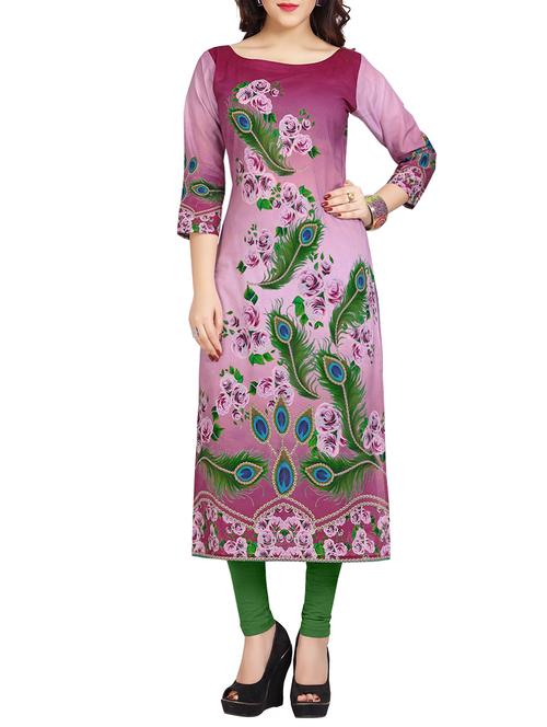 Pink cotton printed long kurta - 12966043 - Very Small Image - 1