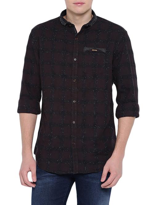 brown cotton checked casual shirt - 12966673 - Very Small Image - 1
