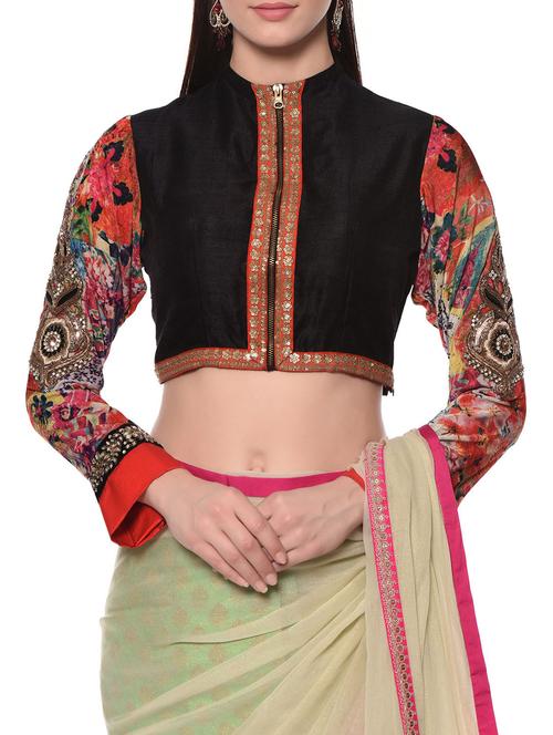 black raw silk embroidered blouse - 12967080 - Very Small Image - 1