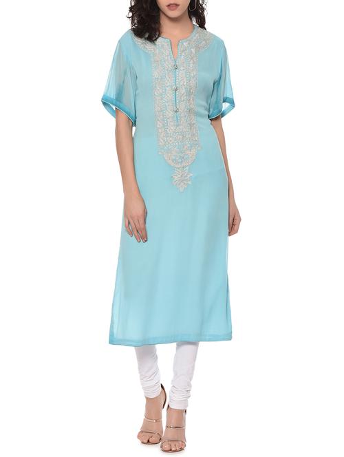 sky blue georgette aari work kurta - 12967087 - Very Small Image - 1