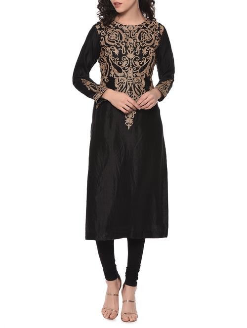 black dupion dori work kurta - 12967088 - Very Small Image - 1