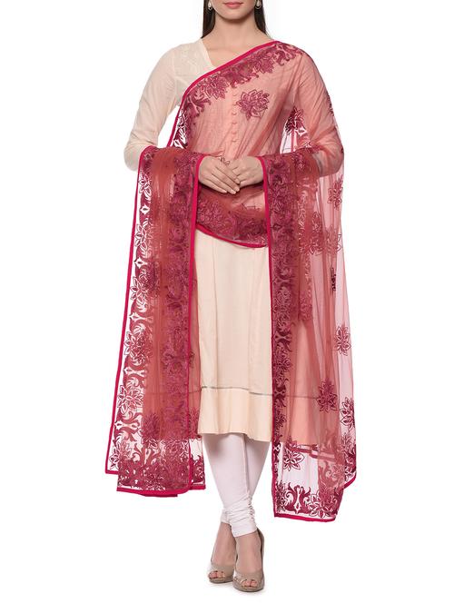 peach net aari work dupatta - 12967110 - Very Small Image - 1