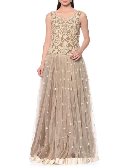 beige embroidered net gown - 12967148 - Very Small Image - 1