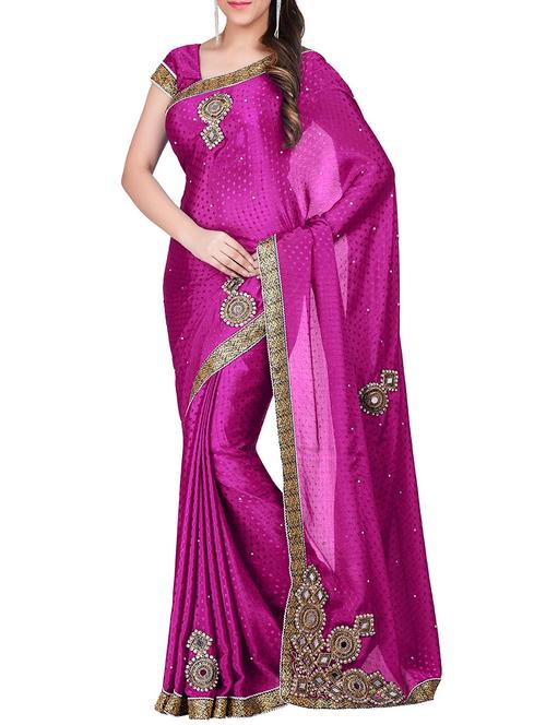 purple georgette embroidered saree - 12969803 - Very Small Image - 1