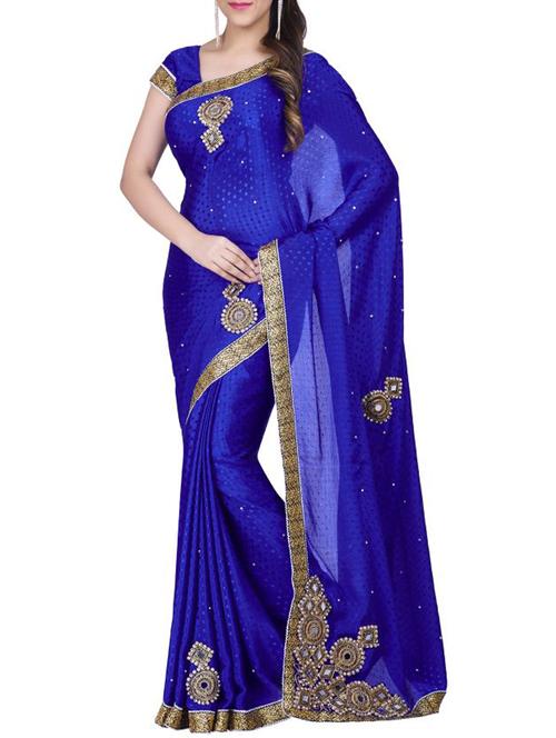 blue georgette embroidered saree - 12969805 - Very Small Image - 1