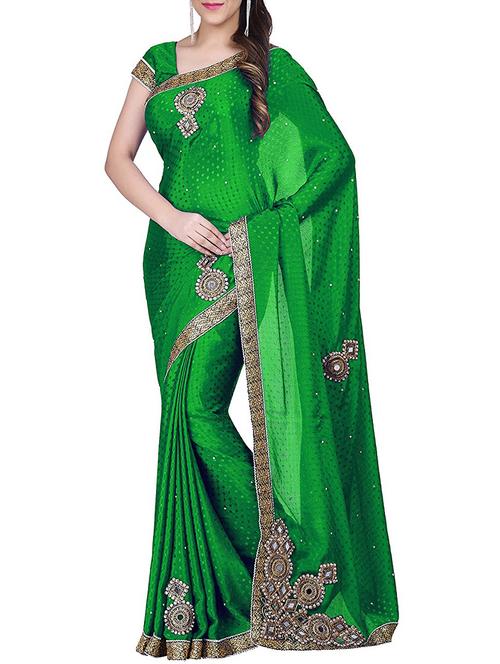 green georgette embroidered saree - 12969807 - Very Small Image - 1