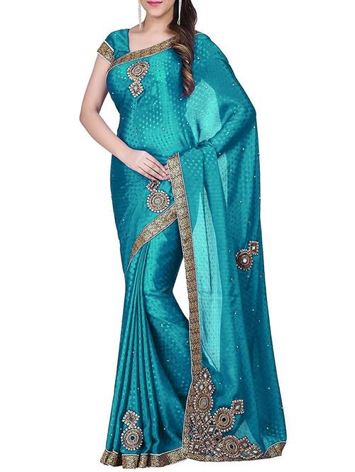 turquoise georgette embroidered saree - 12969809 - Very Small Image - 1