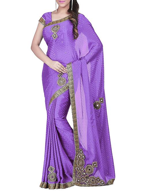 purple georgette embroidered saree with blouse - 12969810 - Very Small Image - 1