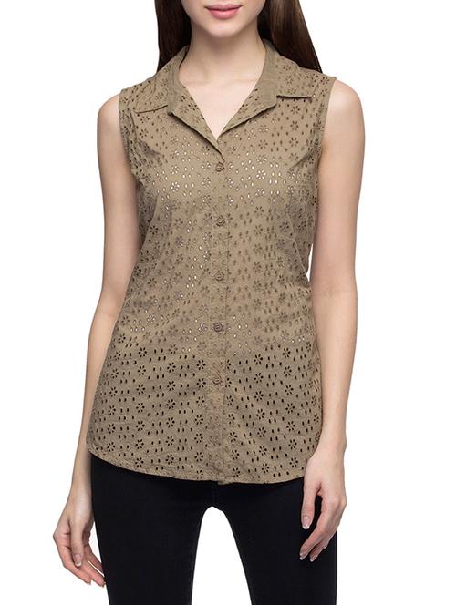 light brown cotton regular shirt - 12970505 - Very Small Image - 1