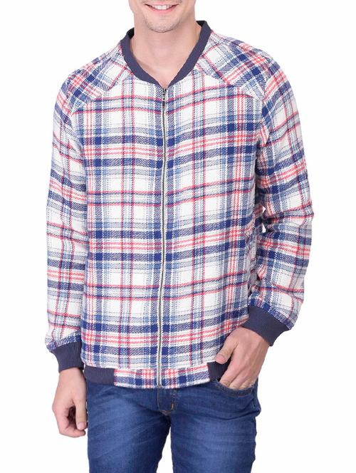 blue cotton checked casual jacket - 12970600 - Very Small Image - 1