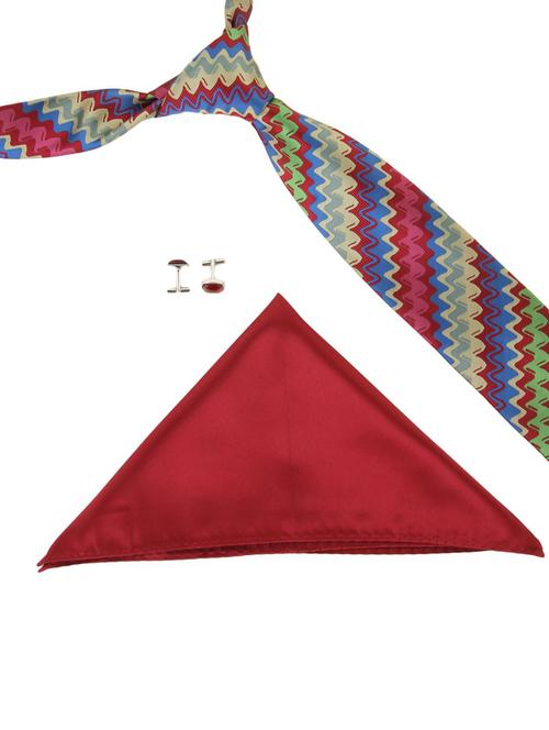 red  fiber tie, pair of cufflinks and a pocket square - 12970688 - Very Small Image - 1