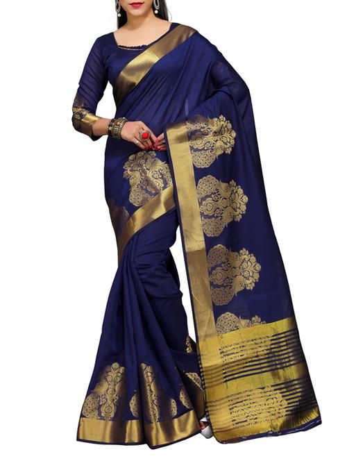 blue cotton banarasi saree with blouse - 12971943 - Very Small Image - 1