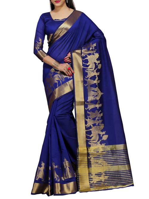 blue cotton woven saree with blouse - 12971950 - Very Small Image - 1
