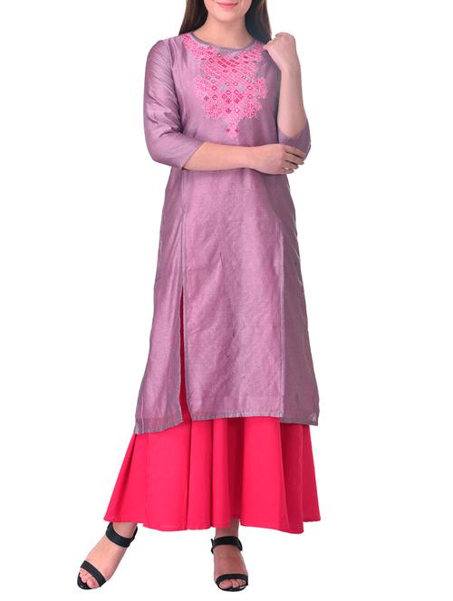 purple poly silk straight kurta - 12973879 - Very Small Image - 1