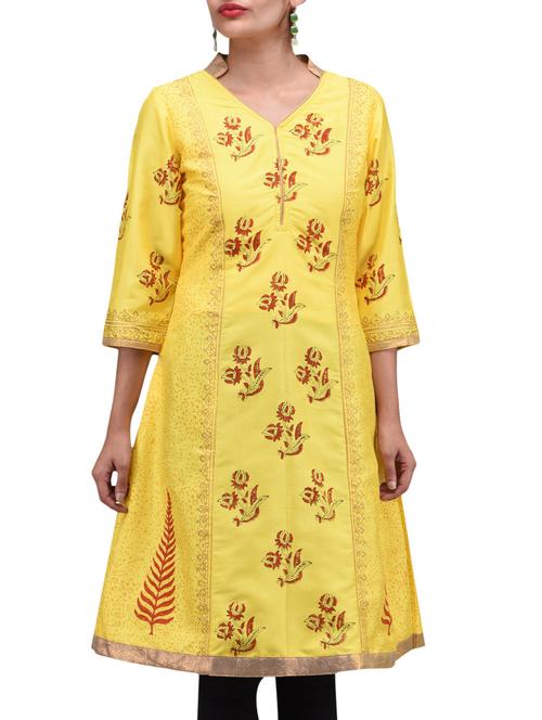 yellow santoon printed kurta - 1297759 - Very Small Image - 1