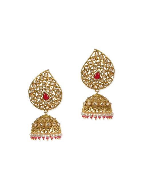 pink metal jhumka earrings - 12978270 - Very Small Image - 1