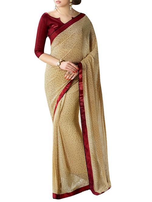 beige georgette printed saree with blouse - 12978825 - Very Small Image - 1