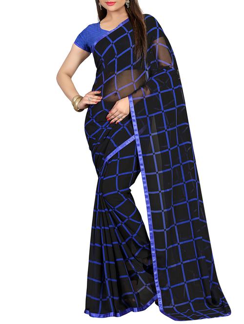 black printed saree - 12978844 - Very Small Image - 1