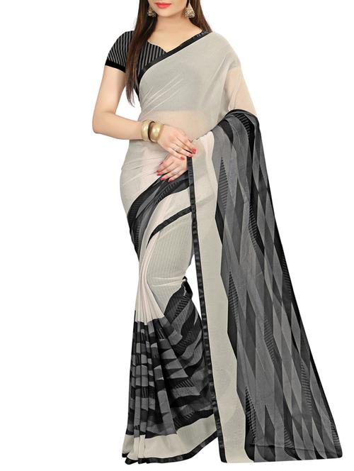 grey georgette printed saree - 12978848 - Very Small Image - 1