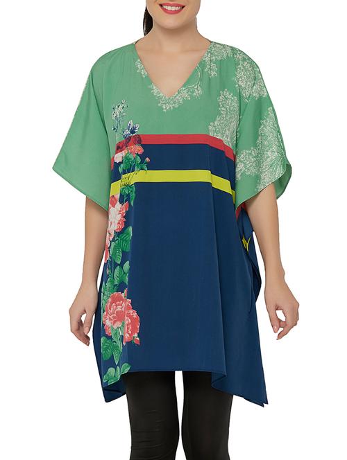 green printed crepe kaftan - 12980720 - Very Small Image - 1